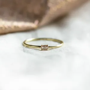 Gold minimalist ring with fancy chmapagne diamond MARGO Thumbnail