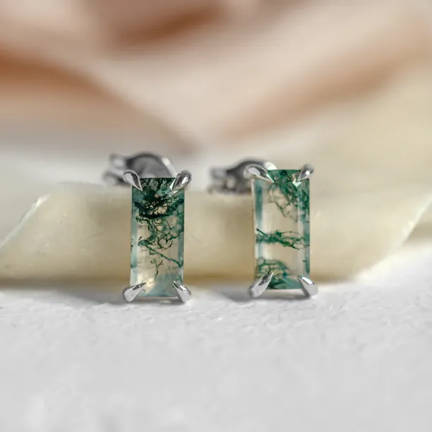 Gold baguette moss agate earrings ANDUINA Image