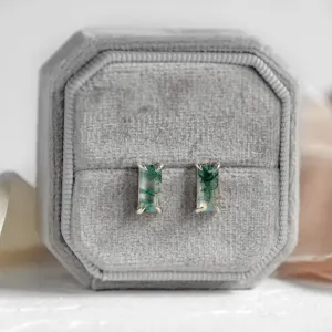 Gold baguette moss agate earrings ANDUINA Thumbnail