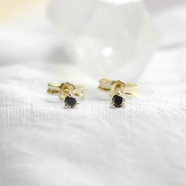 Golden minimalist earrings with black diamonds CHARNA Image