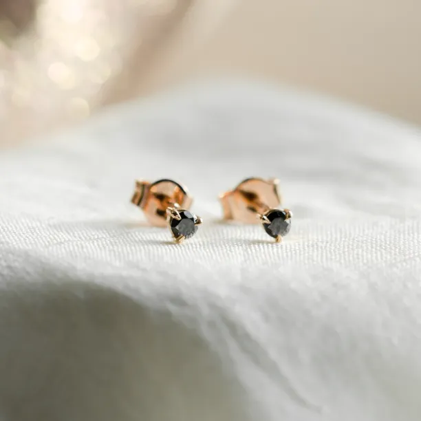 Golden minimalist earrings with black diamonds CHARNA Image