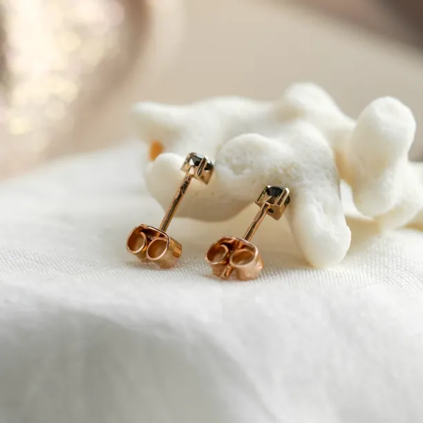 Golden minimalist earrings with black diamonds CHARNA Image