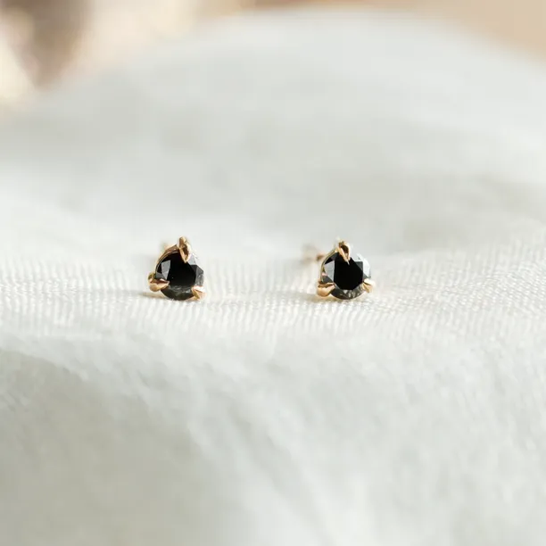 Golden minimalist earrings with black diamonds CHARNA Image