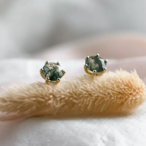 Gold earrings with moss agate REBE Image