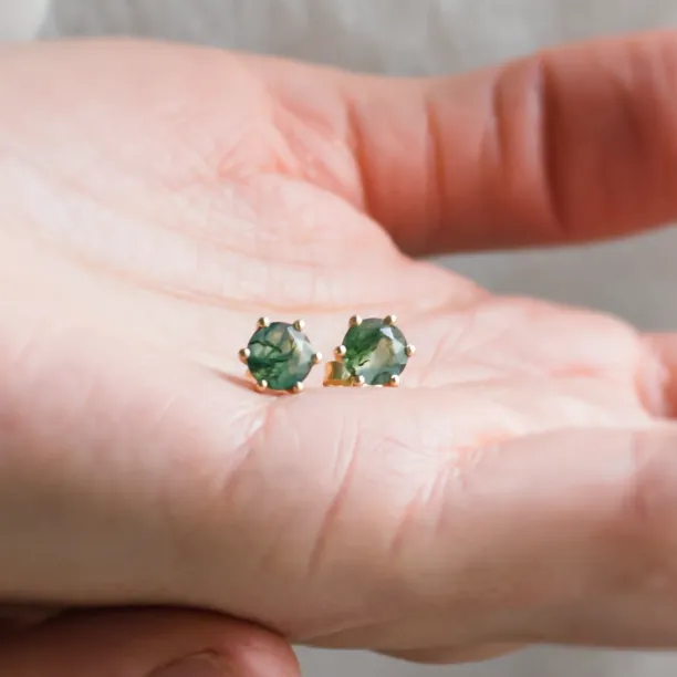 Gold earrings with moss agate REBE Image