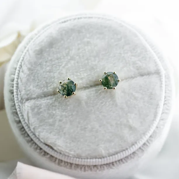 Gold earrings with moss agate REBE Image