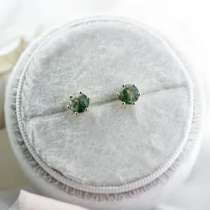 Gold earrings with moss agate REBE Thumbnail