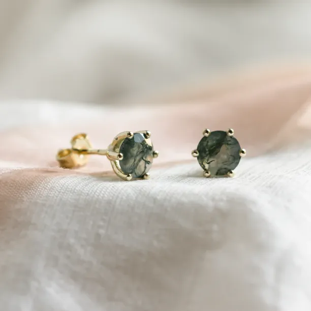 Gold earrings with moss agate REBE Image