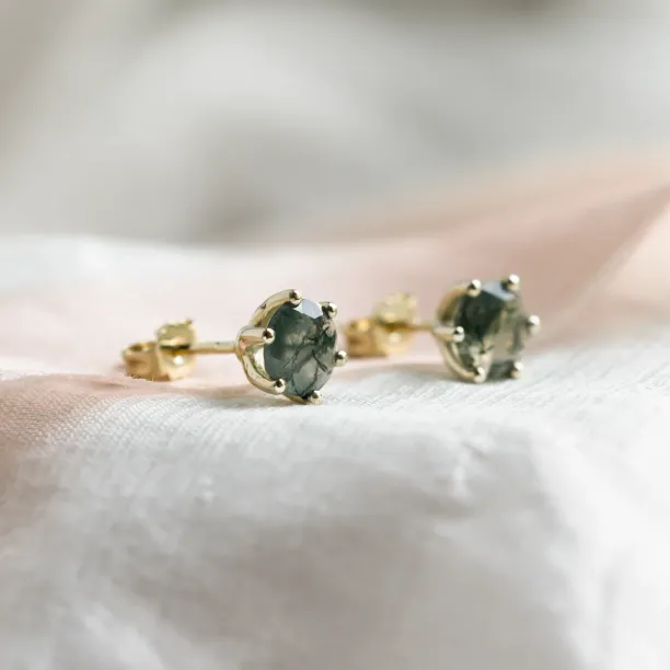Gold earrings with moss agate REBE Image
