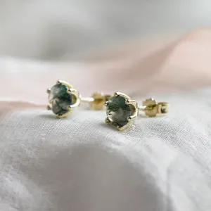 Gold earrings with moss agate REBE Thumbnail