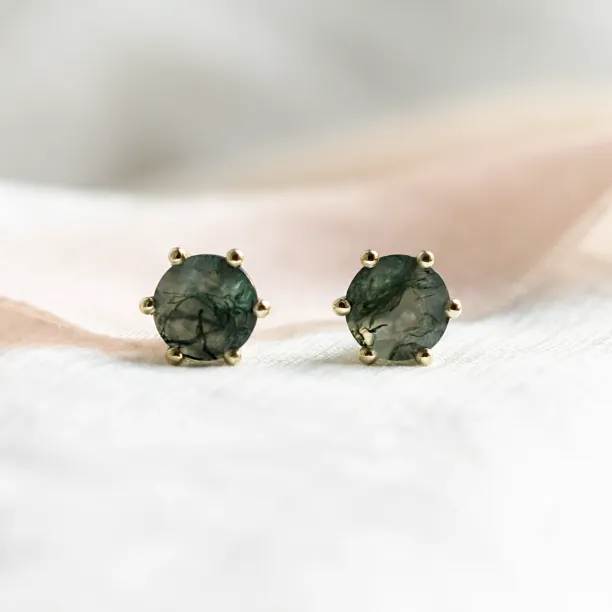 Gold earrings with moss agate REBE Image