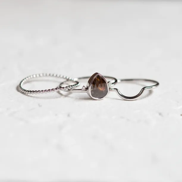 Gold engagement set with pear salt and pepper diamond MEGGIE Image