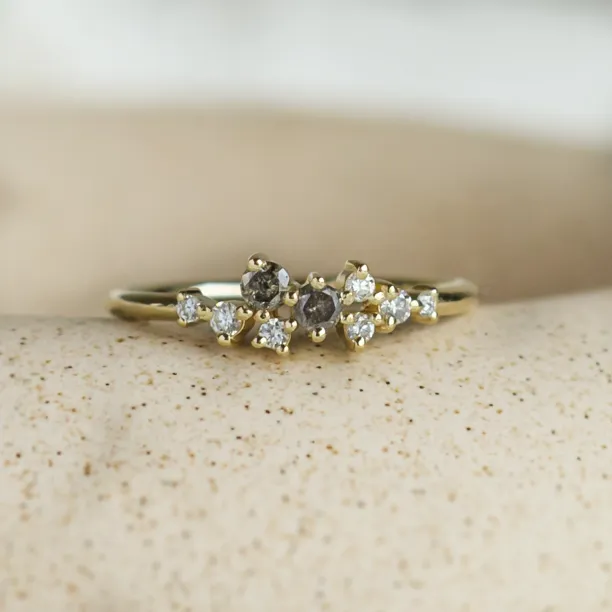 Gold rings set with salt and pepper diamonds FLYN Image