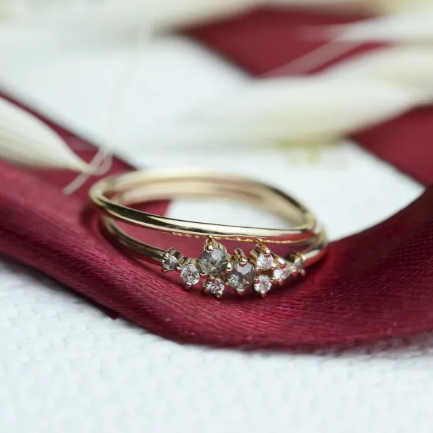 Gold rings set with salt and pepper diamonds FLYN Image