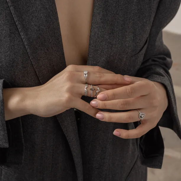 Set of gold rings with salt and pepper diamond ZEQUIN Image