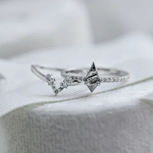 Set of gold rings with salt and pepper diamond ZEQUIN Thumbnail