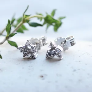 Gold cluster earrings with salt'n'pepper diamonds CRUX