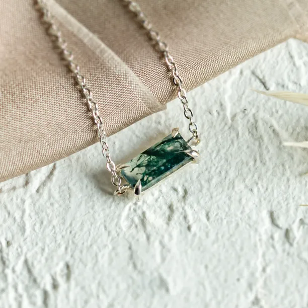 Gold bracelet with baguette moss agate SINDAR Image