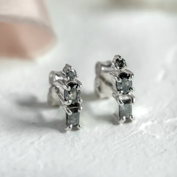Unusual earrings with salt and pepper diamonds TRIPLE Image