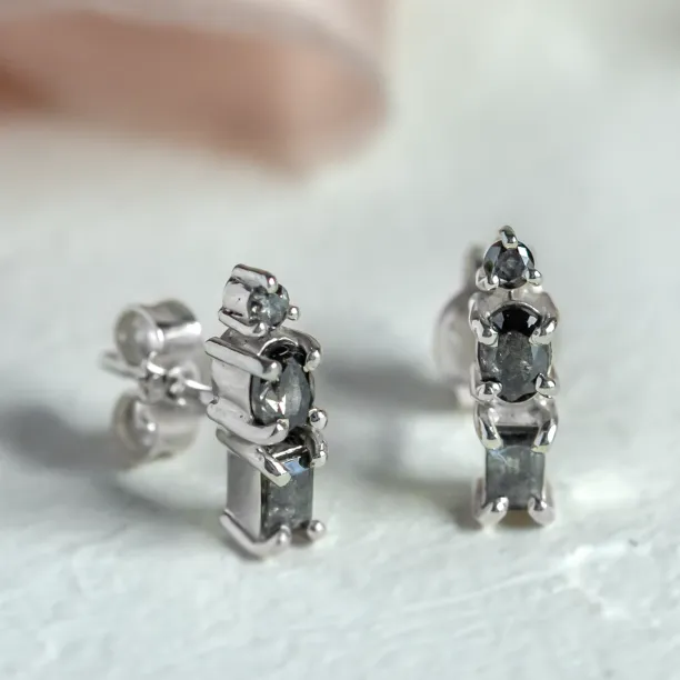 Unusual earrings with salt and pepper diamonds TRIPLE Image