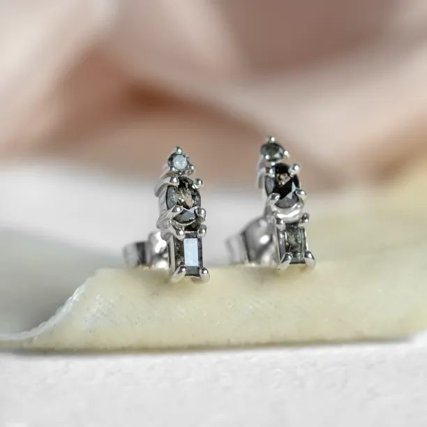 Unusual earrings with salt and pepper diamonds TRIPLE Image