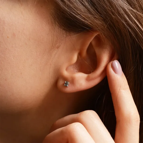 Gold minimalist earrings with salt and pepper diamonds STELLIE Image
