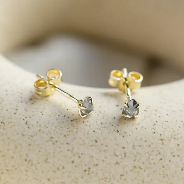 Gold minimalist earrings with salt and pepper diamonds STELLIE Image
