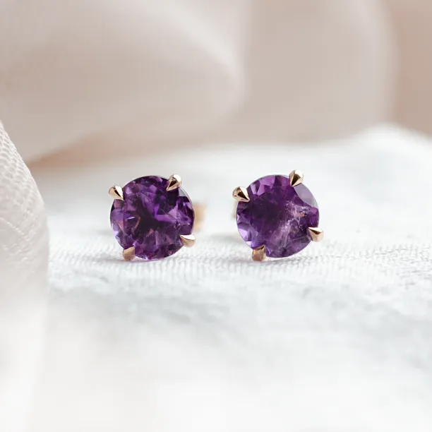 Simple gold earrings with amethysts PURPURA Image