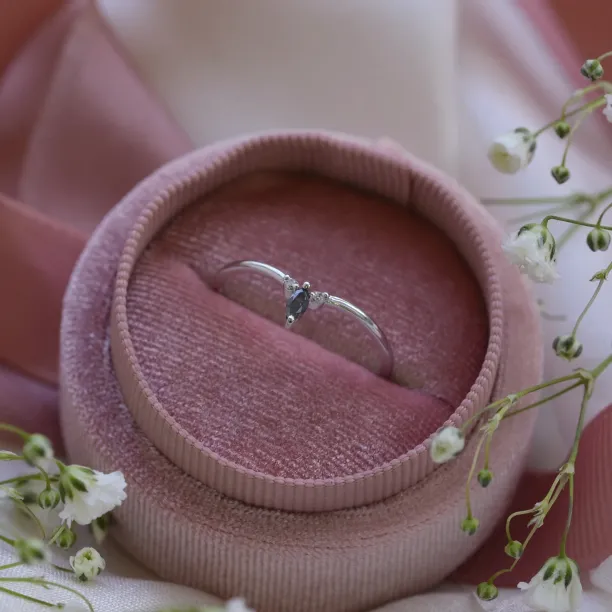 Minimalist ring with salt and pepper diamond and two small diamonds JANIS Image