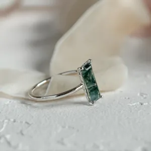 Ring with baguette moss agate ALVA Thumbnail