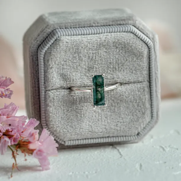 Ring with baguette moss agate ALVA Image