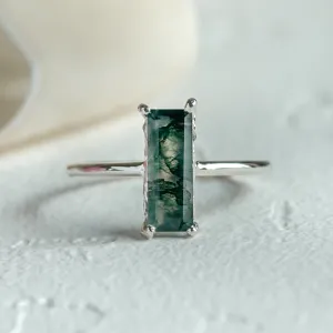 Ring with baguette moss agate ALVA Thumbnail