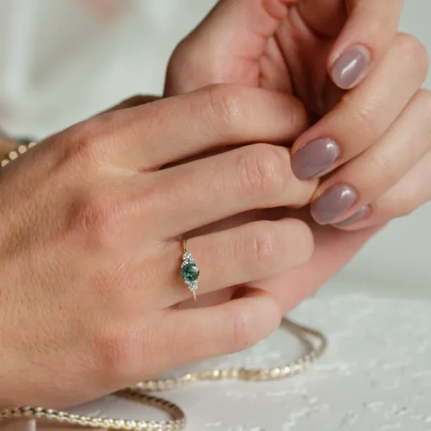 Gold moss agate ring with diamonds EDDIE Image