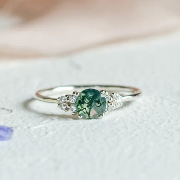 Gold moss agate ring with diamonds EDDIE Image