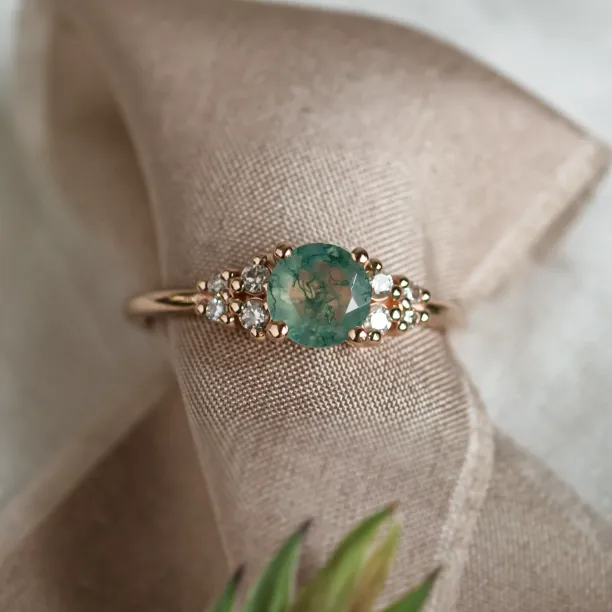 Gold moss agate ring with diamonds EDDIE Image