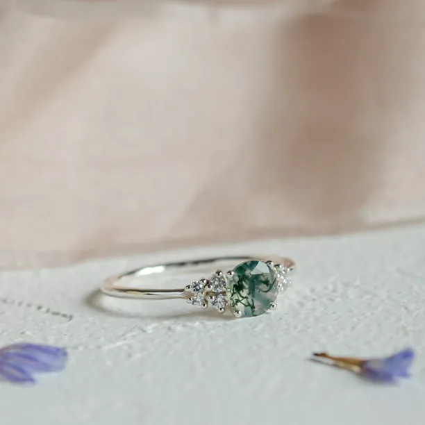 Gold moss agate ring with diamonds EDDIE Image