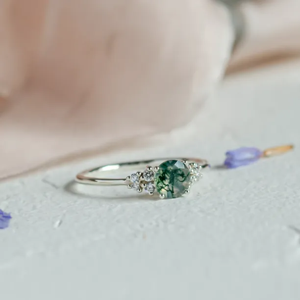 Gold moss agate ring with diamonds EDDIE Image