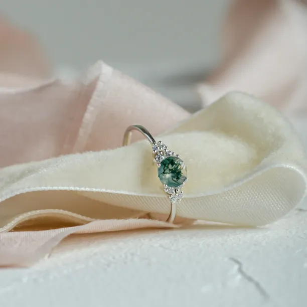 Gold moss agate ring with diamonds EDDIE Image