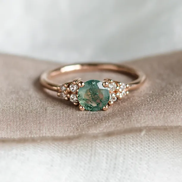 Gold moss agate ring with diamonds EDDIE Image