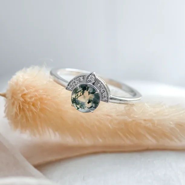 Unique gold moss agate ring with diamonds BILBO Image