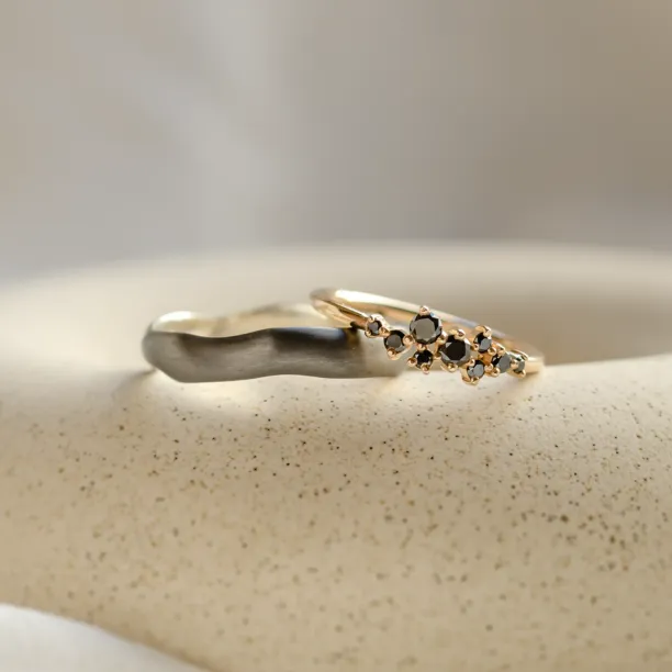 Black rhodium and black diamond wedding rings DUE Image