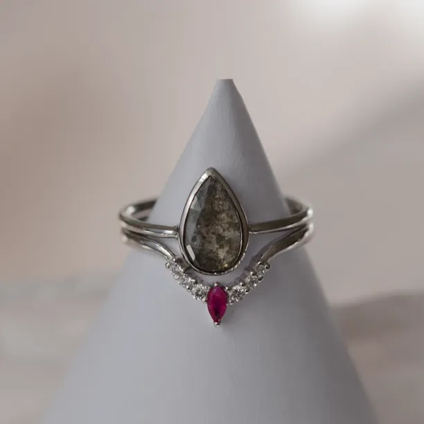Gold diamond ring with ruby CROWN Image