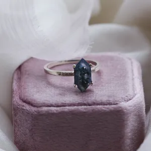 Gold diamond ring with moss agate ROXANE Thumbnail
