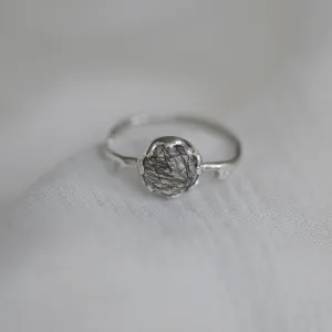 Gold ring with rutile quartz and diamonds HELLIN Thumbnail