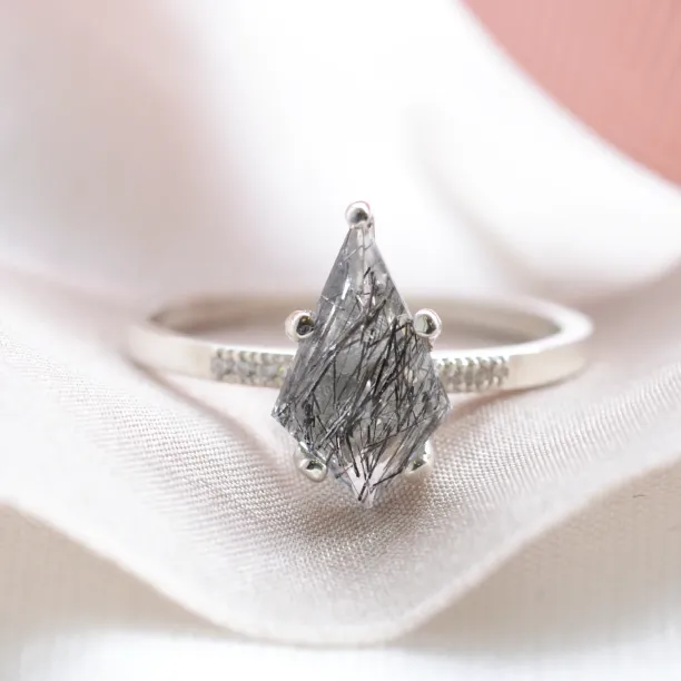Rutilated quartz ring with diamonds EABHA Image