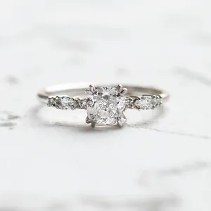 Luxury engagement ring with cushion lab grown diamond and side diamonds GEOFFREY