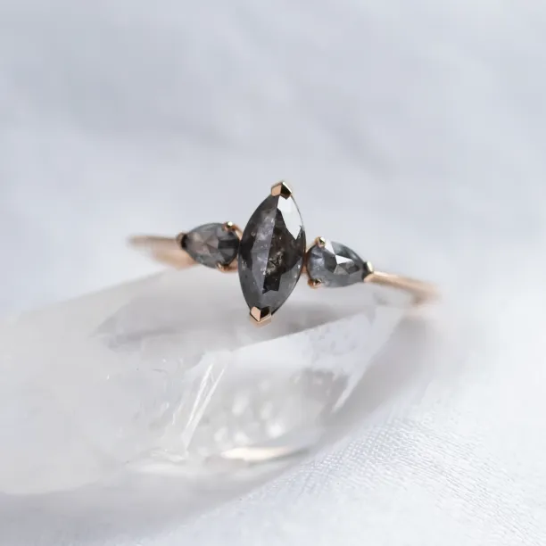 Unusual vintage engagement ring with salt and pepper diamonds RHEA Image