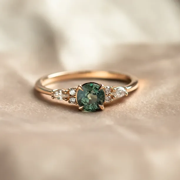 Natural green sapphire and diamond engagement ring MAIDEN Image