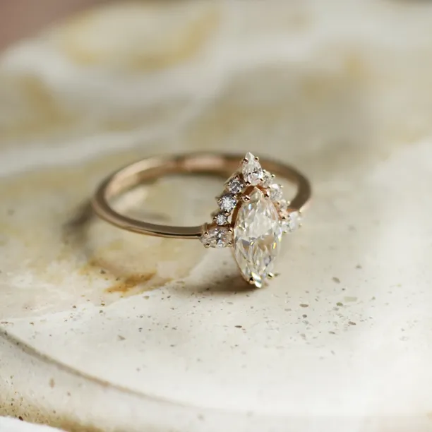 Luxury engagement ring with marquise moissanite and side moissanites ANNIE Image