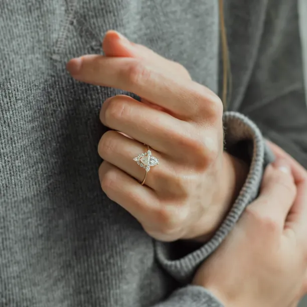 Luxury engagement ring with marquise moissanite and side moissanites ANNIE Image